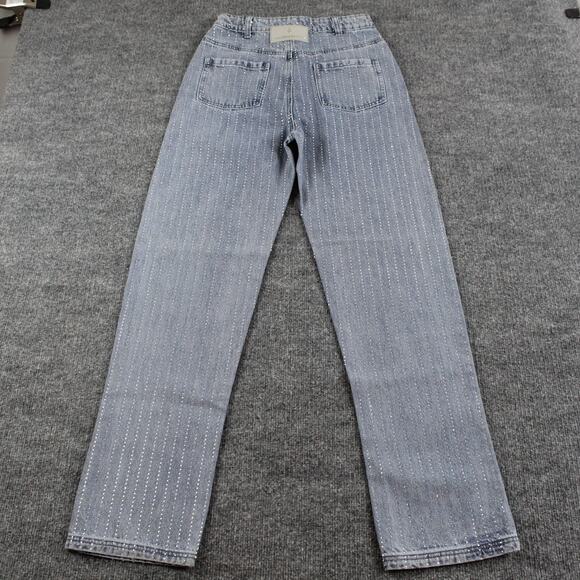 Maniere De Voir Jeans 4 Rhinestone High Rise Straight Leg Blue Denim Sexy - Picture 6 of 16